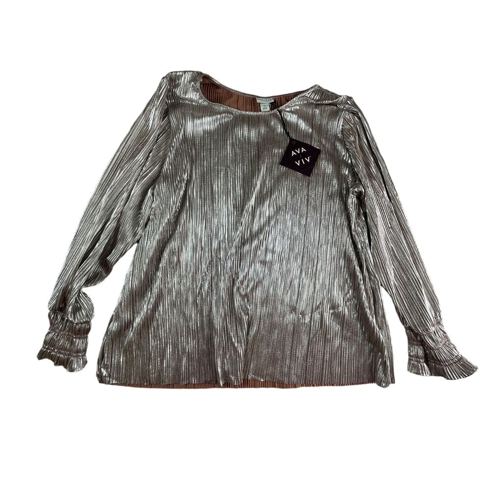 Ava & Viv Shirt Womens 3X (24/26) Pink Rose Gold Long Sleeve Plisse Blouse NWT